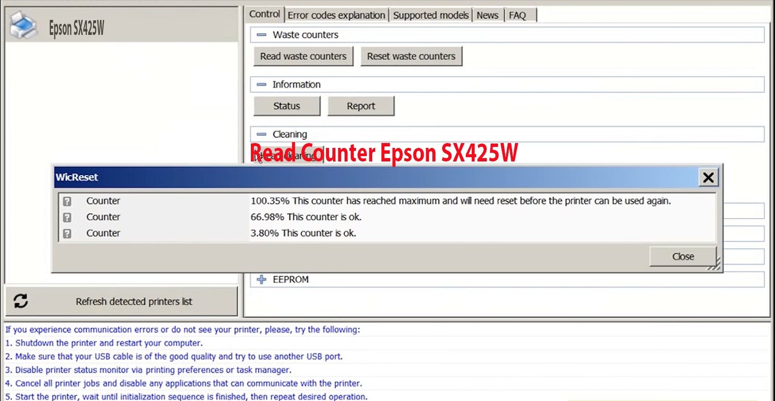 Reset Epson SX425W Step 2
